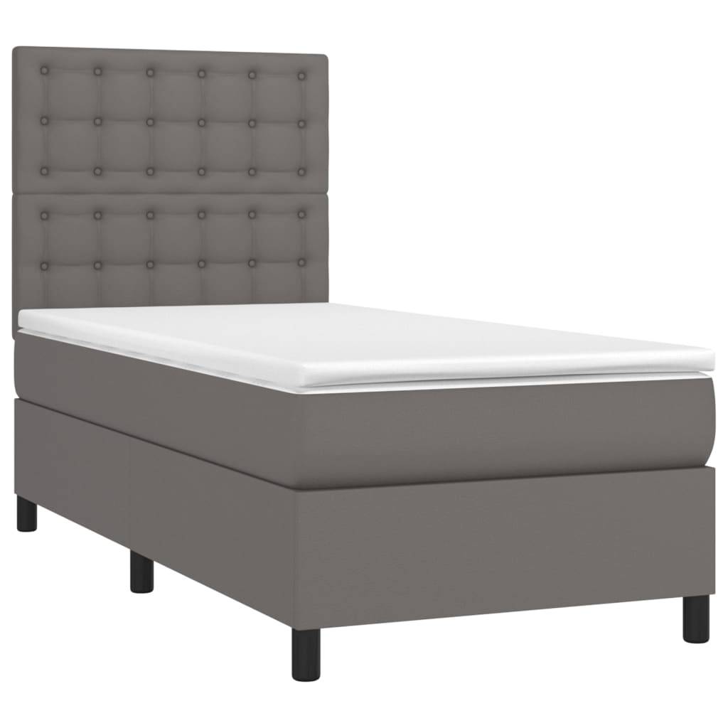 vidaXL Boxspringbett mit Matratze & LED Grau 100x200 cm Kunstleder