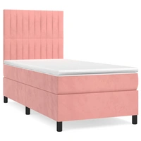 vidaXL Boxspringbett mit Matratze Rosa 100x200 cm Samt vidaXL Boxspringbett mit Matratze Rosa 100x200 cm Samt