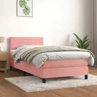 vidaXL Boxspringbett mit Matratze Rosa 90x190 cm Samt vidaXL Boxspringbett mit Matratze Rosa 90x190 cm Samt