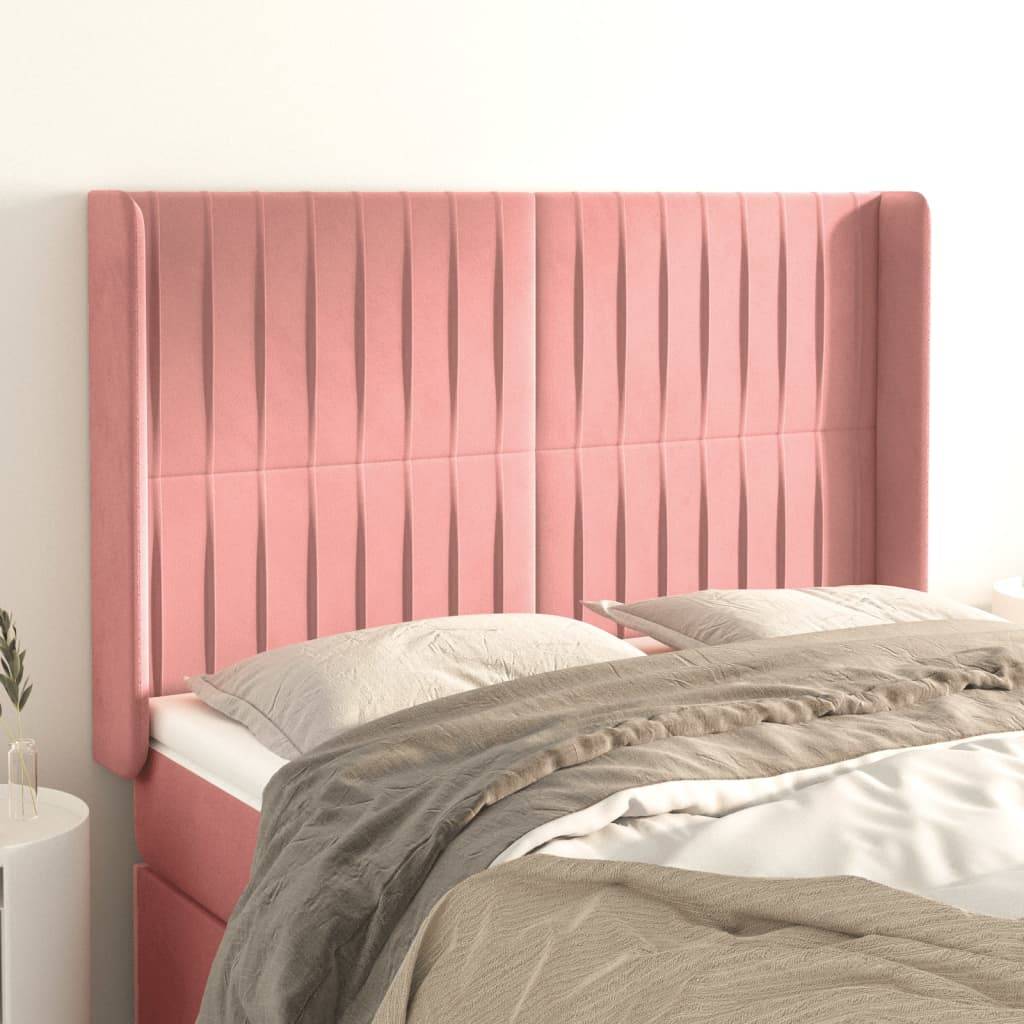 vidaXL Kopfteil mit Ohren Rosa 147x16x118/128 cm Samt