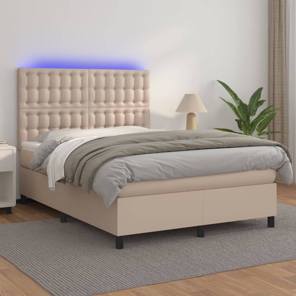 vidaXL Boxspringbett mit Matratze & LED Cappuccino-Braun 140x190cm