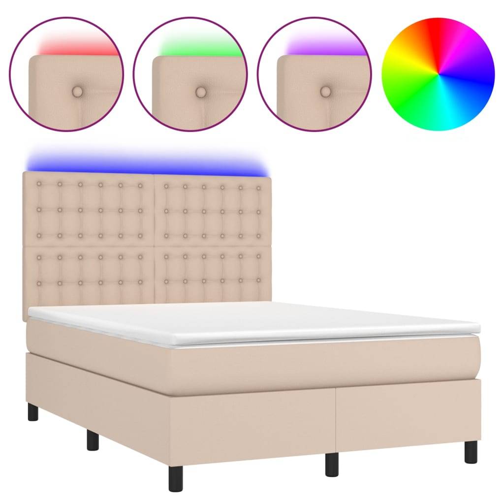 vidaXL Boxspringbett mit Matratze & LED Cappuccino-Braun 140x190cm