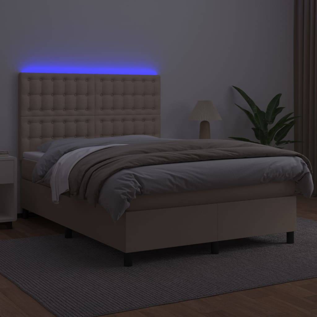 vidaXL Boxspringbett mit Matratze & LED Cappuccino-Braun 140x190cm