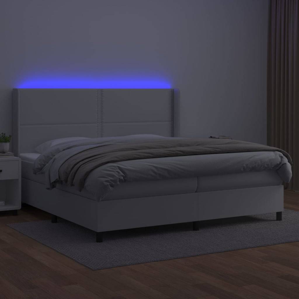 vidaXL Boxspringbett mit Matratze & LED Weiß 200x200 cm Kunstleder