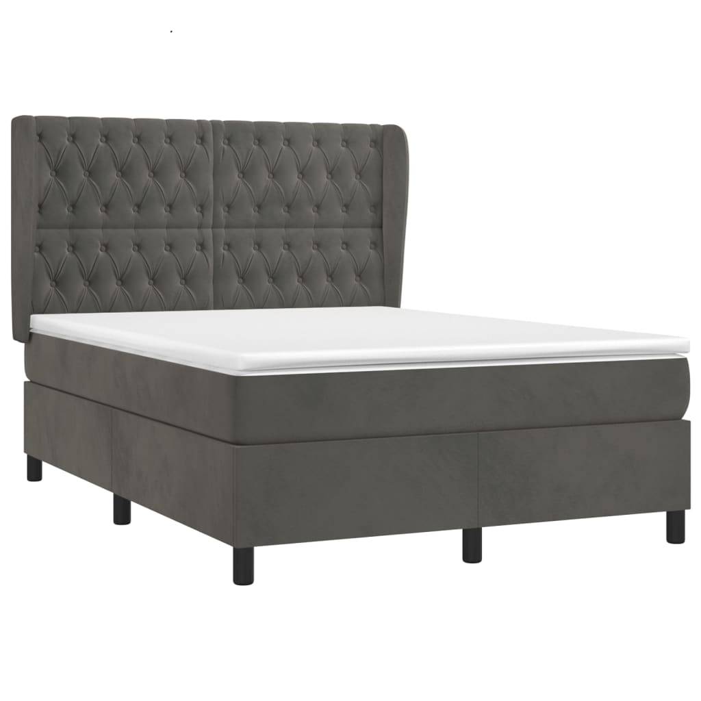 vidaXL Boxspringbett mit Matratze Dunkelgrau 140x200 cm Samt