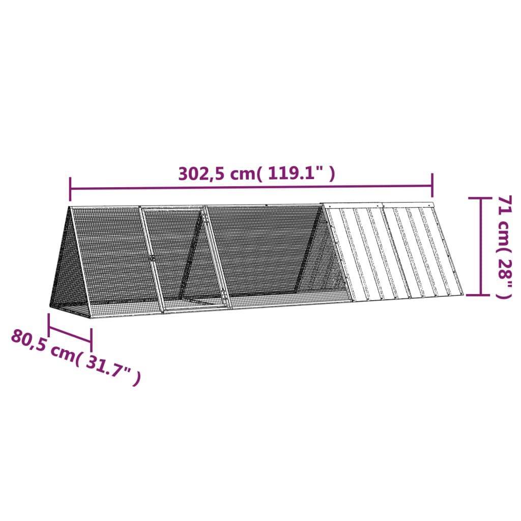 vidaXL Kaninchenkäfig Grau 302,5x80,5x71 cm Verzinkter Stahl