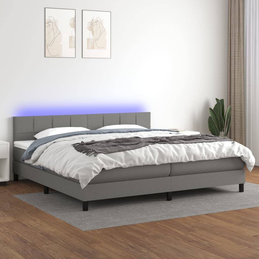 vidaXL Boxspringbett mit Matratze & LED Dunkelgrau 200x200 cm Stoff