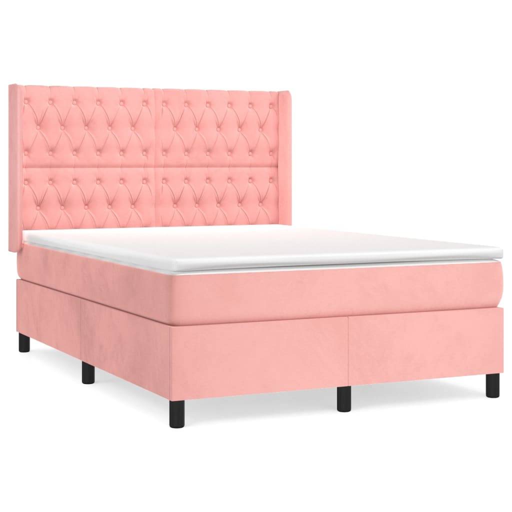 vidaXL Boxspringbett mit Matratze Rosa 140x190 cm Samt