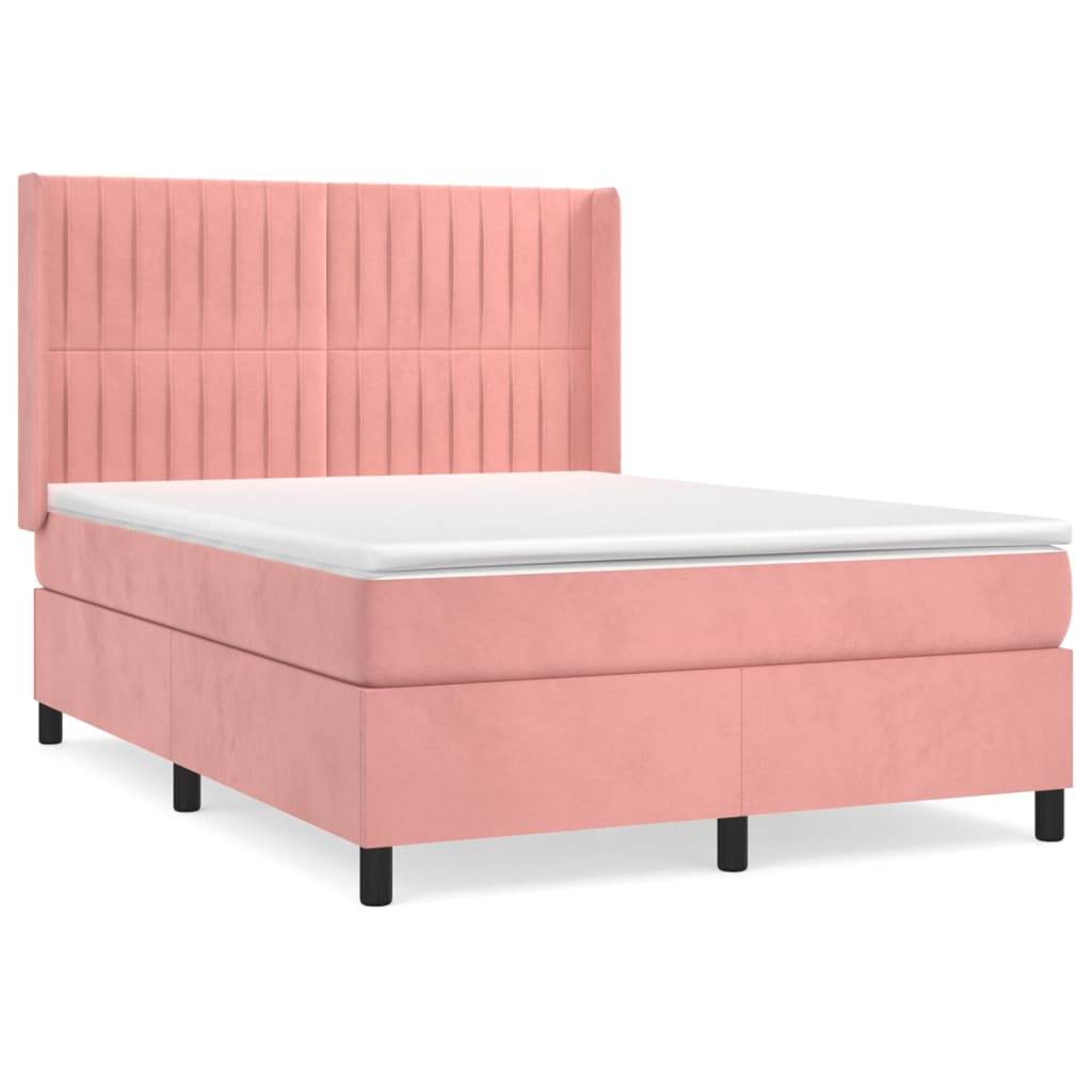 vidaXL Boxspringbett mit Matratze Rosa 140x190 cm Samt