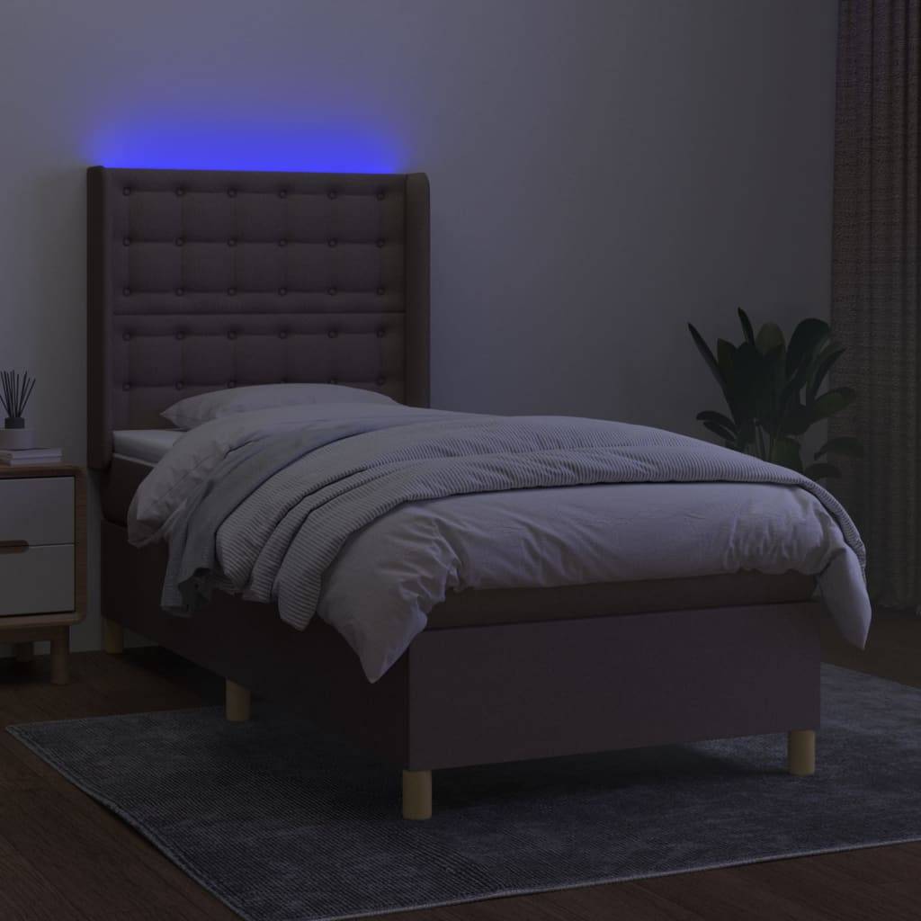 vidaXL Boxspringbett mit Matratze & LED Taupe 90x200 cm Stoff