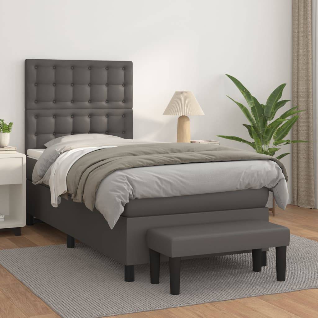 vidaXL Boxspringbett mit Matratze Grau 90x200 cm Kunstleder