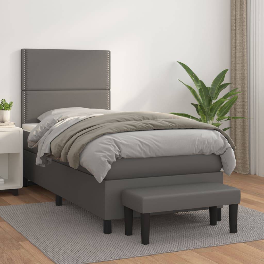 vidaXL Boxspringbett mit Matratze Grau 100x200 cm Kunstleder