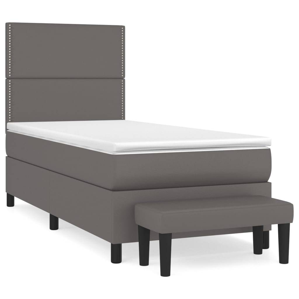 vidaXL Boxspringbett mit Matratze Grau 100x200 cm Kunstleder