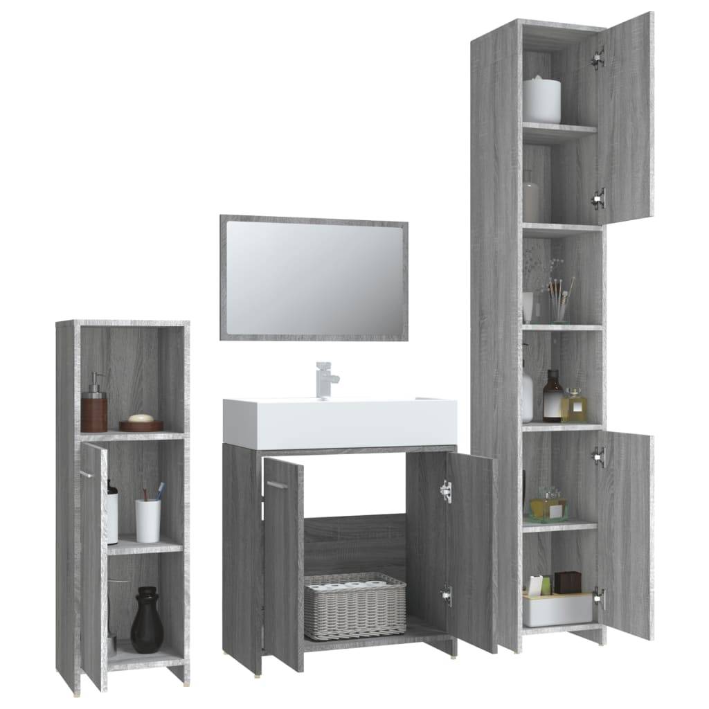 vidaXL 4-tlg. Badmöbel-Set Grau Sonoma Holzwerkstoff