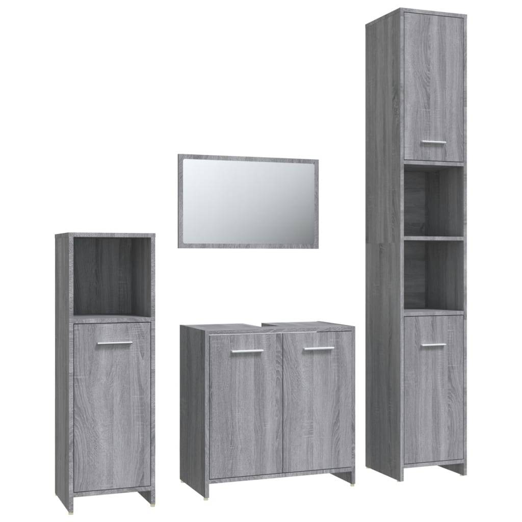 vidaXL 4-tlg. Badmöbel-Set Grau Sonoma Holzwerkstoff