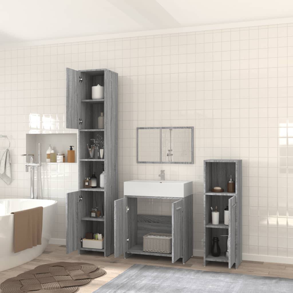 vidaXL 4-tlg. Badmöbel-Set Grau Sonoma Holzwerkstoff