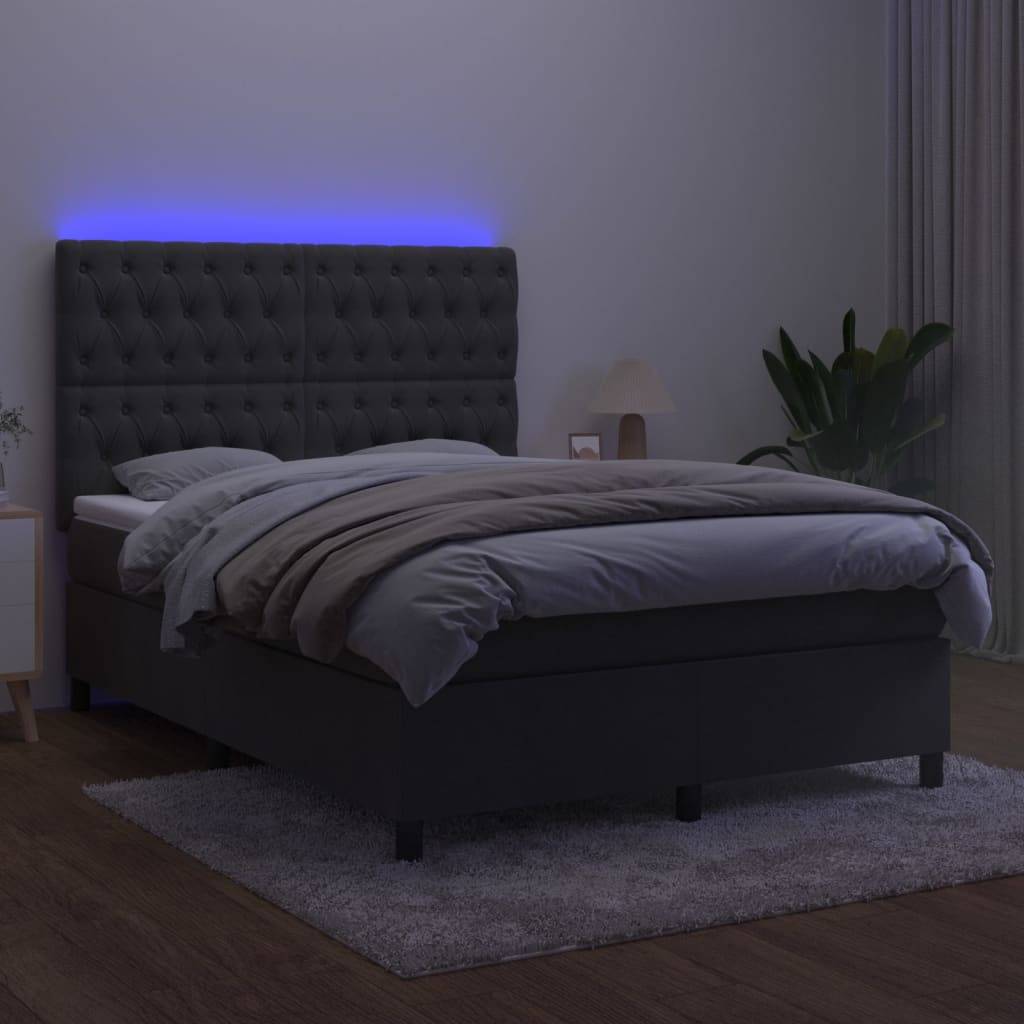 vidaXL Boxspringbett mit Matratze & LED Dunkelgrau 140x200 cm Samt