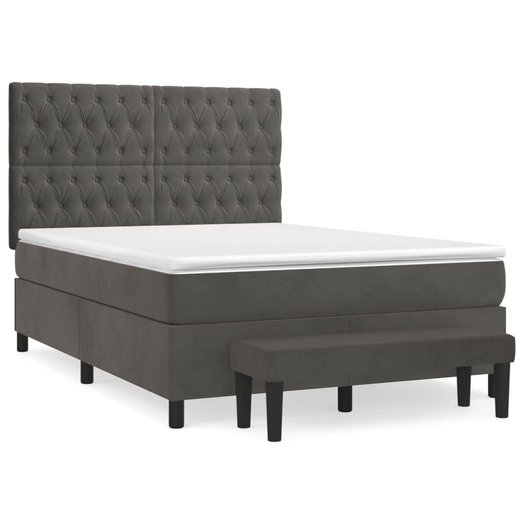 vidaXL Boxspringbett mit Matratze Dunkelgrau 140x190 cm Samt