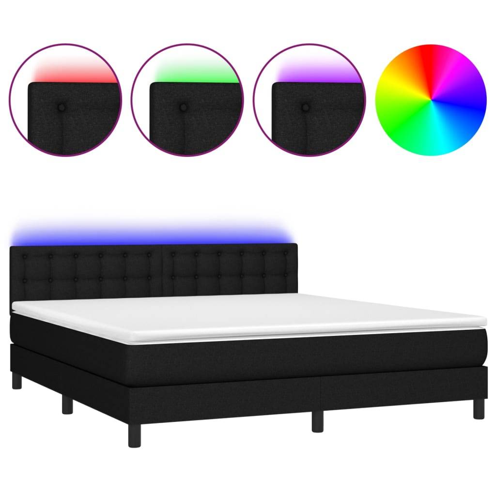vidaXL Boxspringbett mit Matratze & LED Schwarz 180x200 cm Stoff