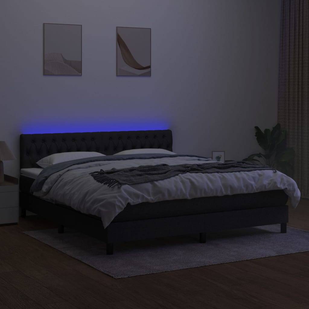 vidaXL Boxspringbett mit Matratze &amp; LED Schwarz 160x200 cm Stoff
