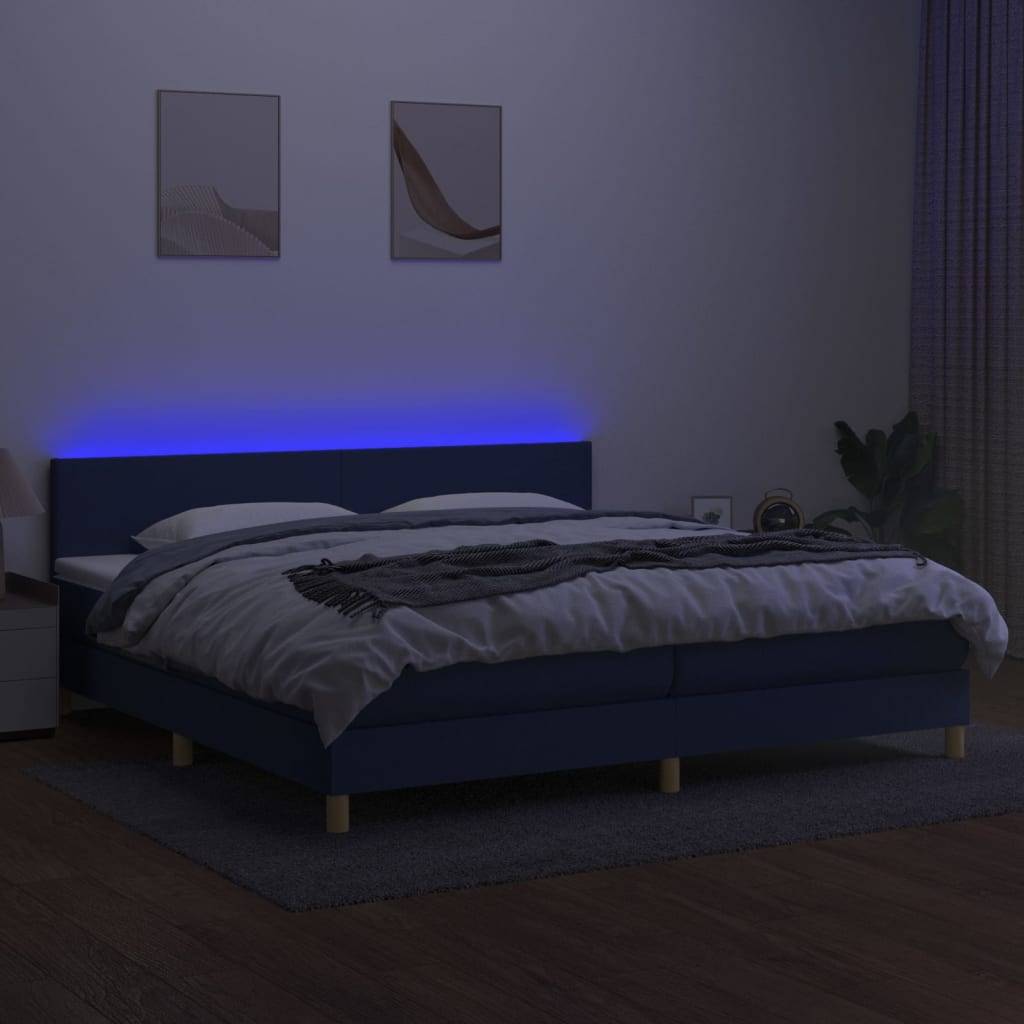 vidaXL Boxspringbett mit Matratze & LED Blau 200x200 cm Stoff