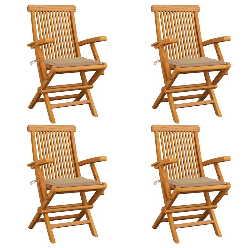 vidaXL Gartenstühle mit Beige Kissen 4 Stk. Massivholz Teak
