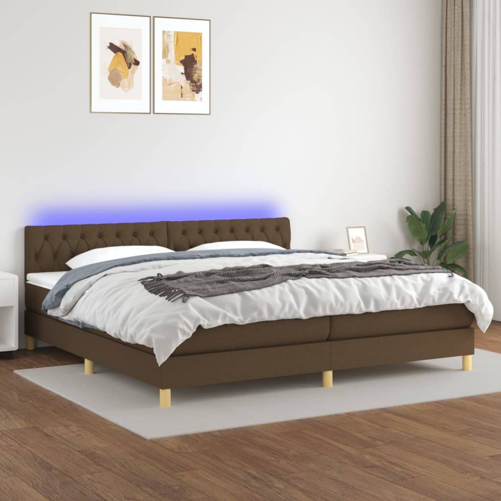 vidaXL Boxspringbett mit Matratze & LED Dunkelbraun 200x200 cm Stoff