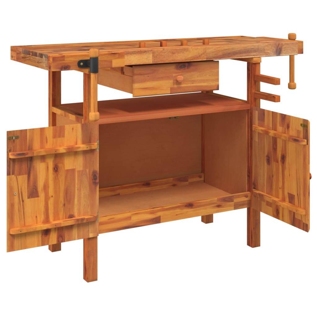 vidaXL Werkbank mit Schubladen Schraubstöcken 124x52x83 cm Akazienholz