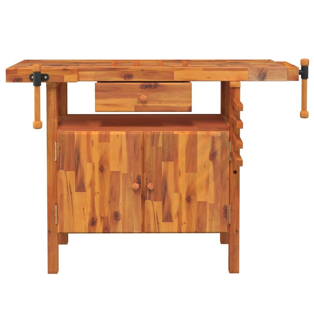 vidaXL Werkbank mit Schubladen Schraubstöcken 124x52x83 cm Akazienholz