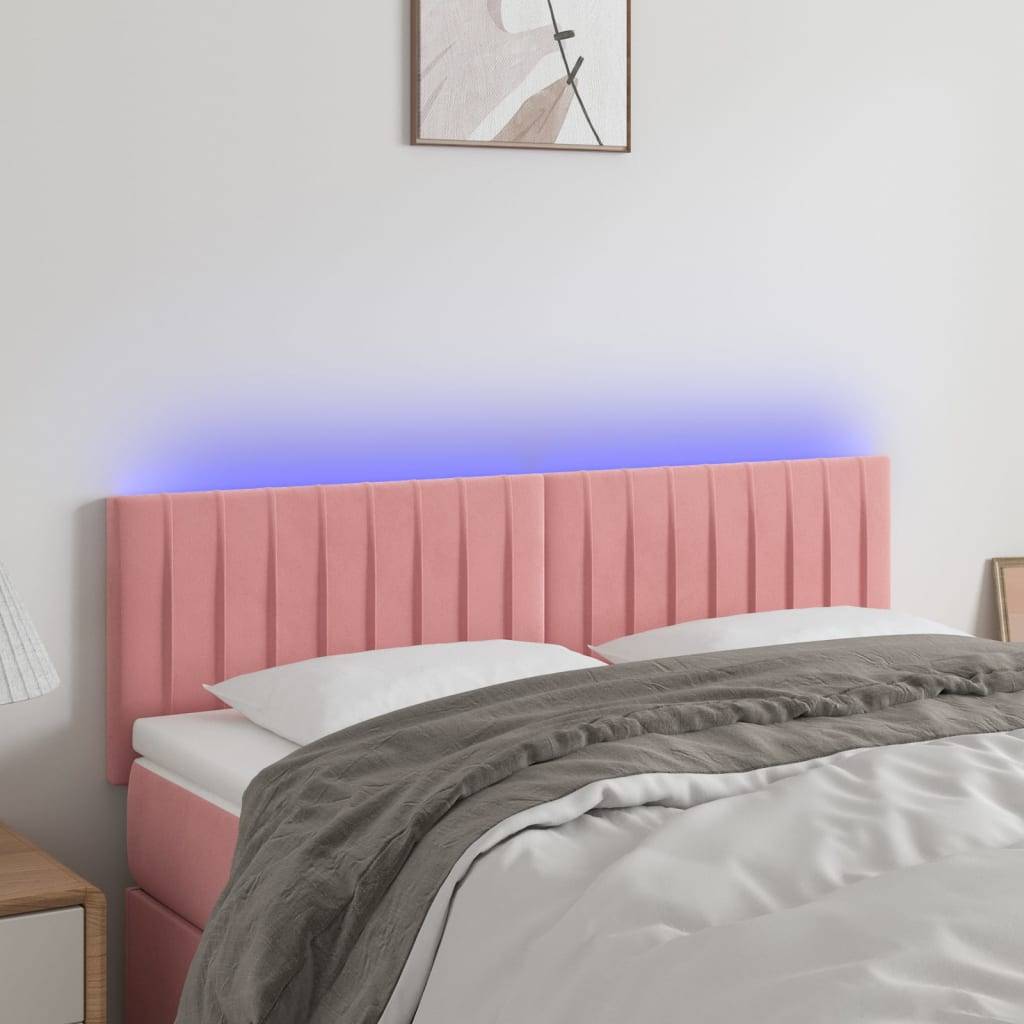 vidaXL LED Kopfteil Rosa 144x5x78/88 cm Samt