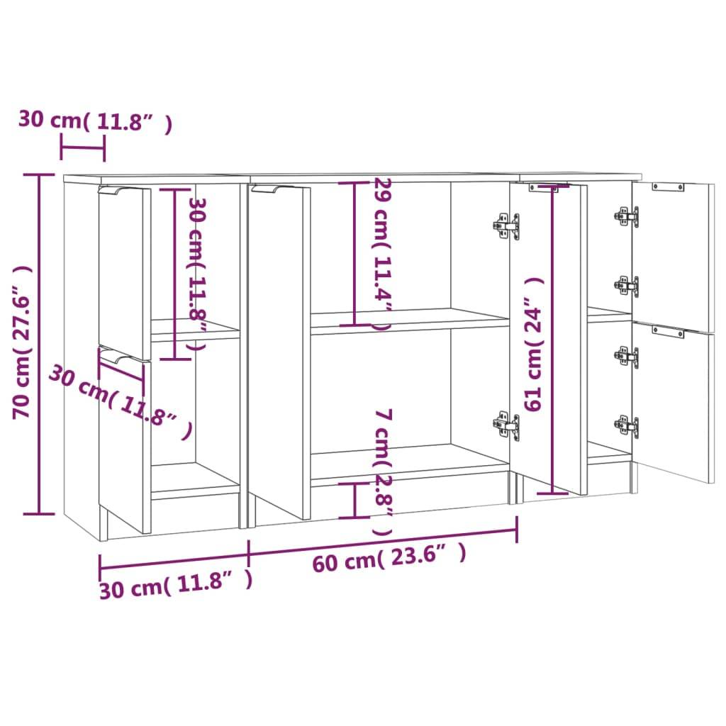 vidaXL Sideboards 3 Stk. Betongrau Holzwerkstoff