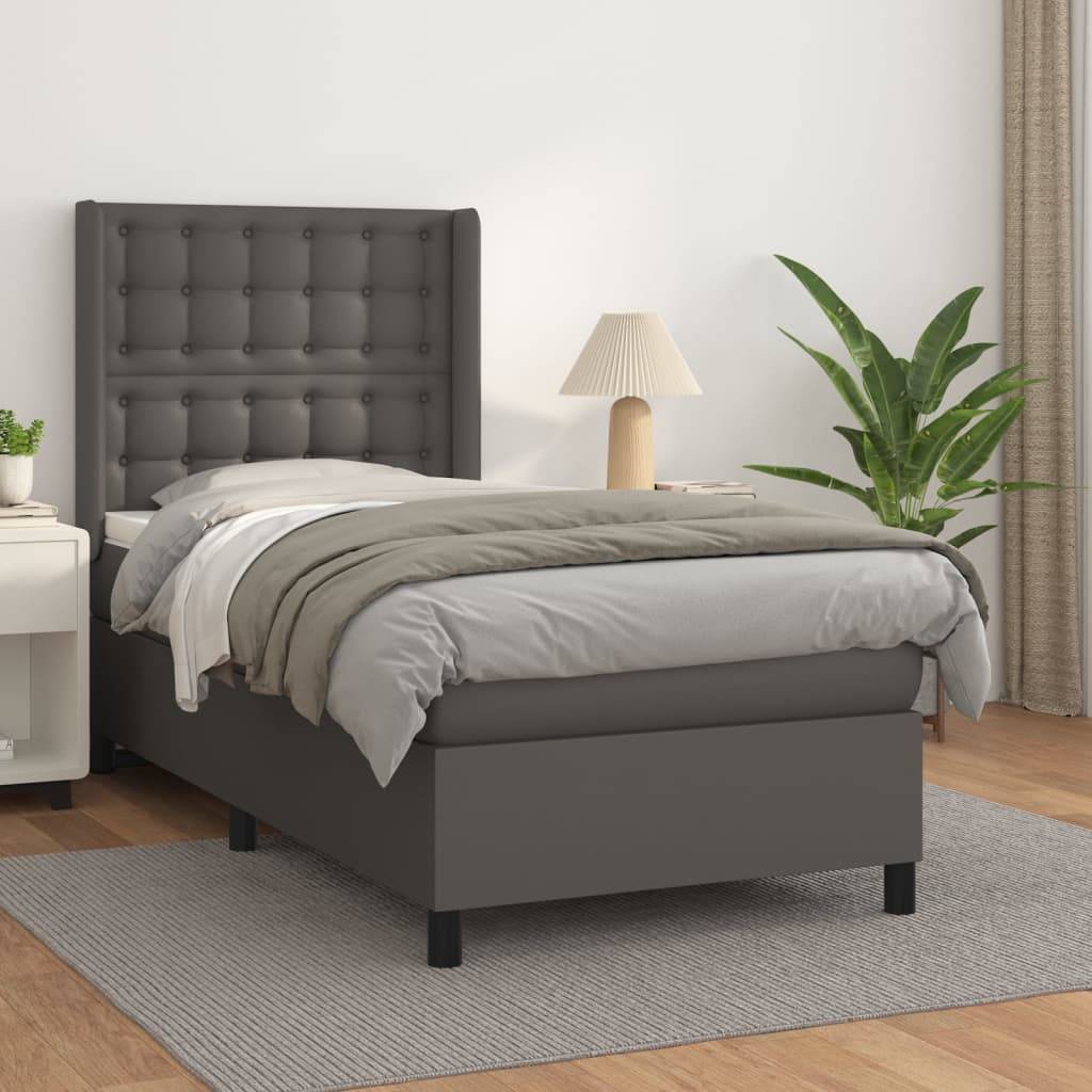 vidaXL Boxspringbett mit Matratze Grau 90x190 cm Kunstleder