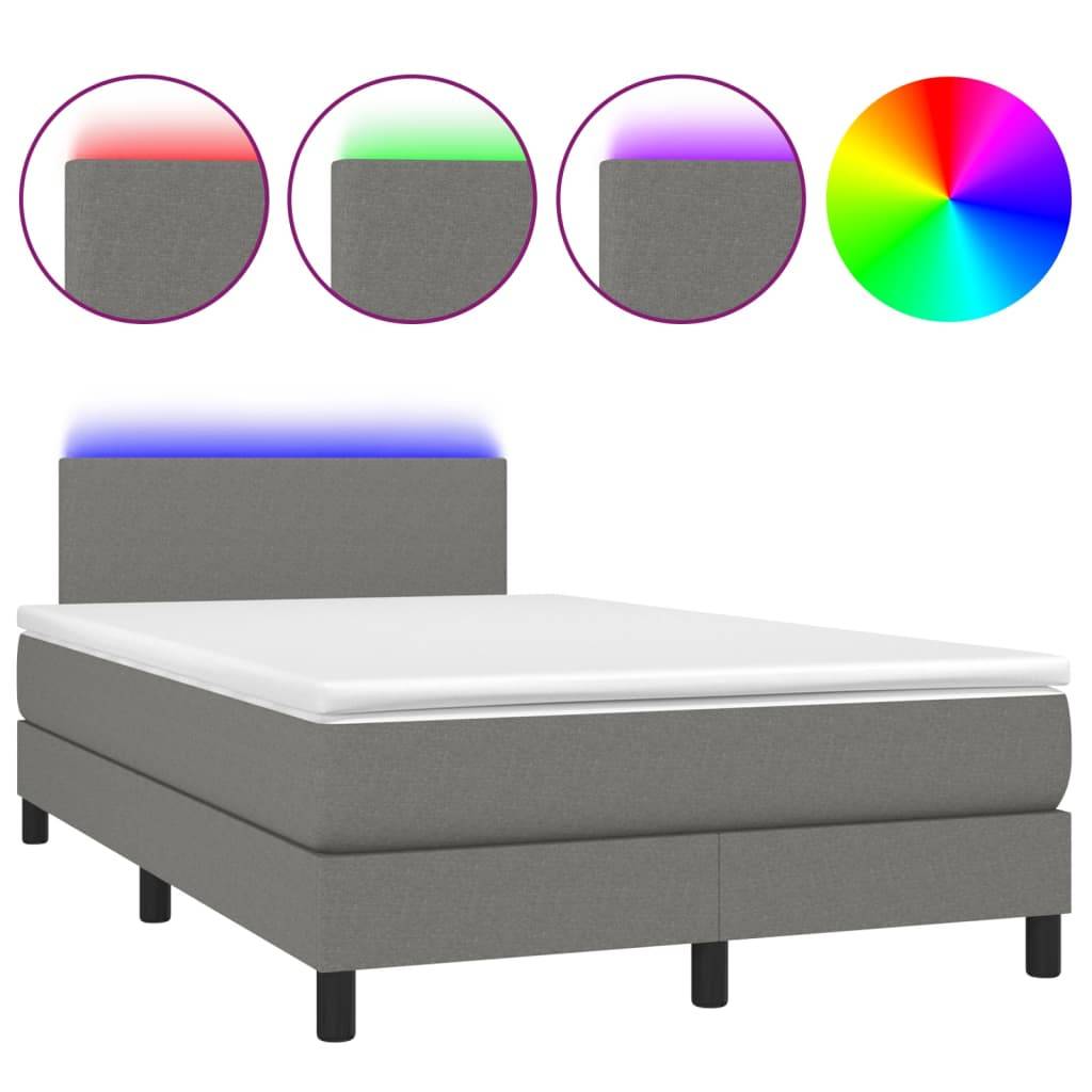 vidaXL Boxspringbett mit Matratze & LED Dunkelgrau 120x200 cm Stoff