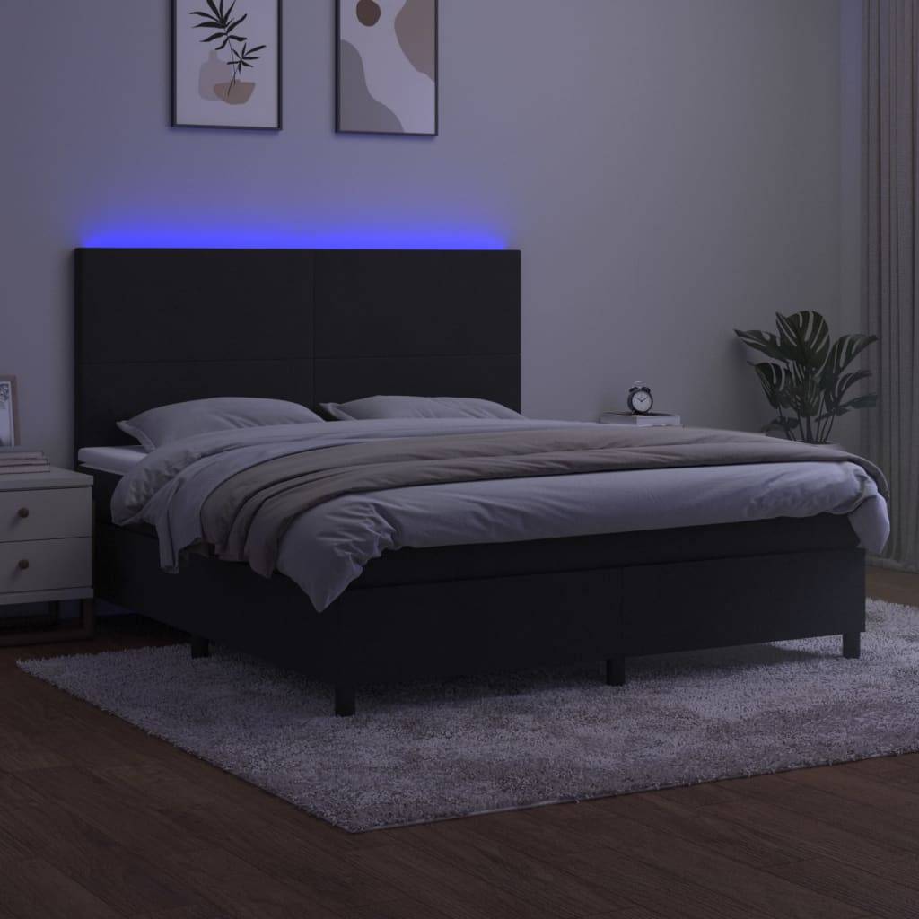 vidaXL Boxspringbett mit Matratze &amp; LED Schwarz 180x200 cm Samt