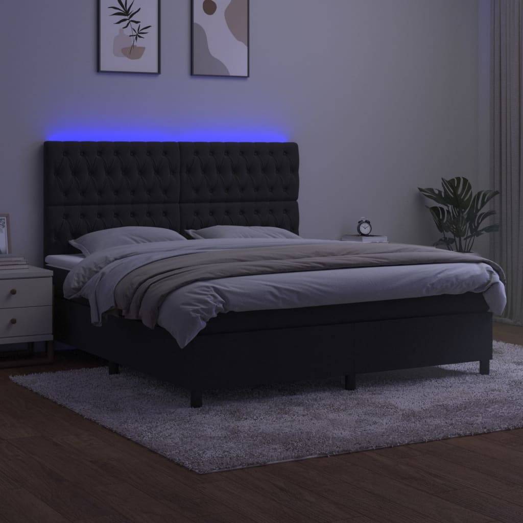 vidaXL Boxspringbett mit Matratze & LED Schwarz 180x200 cm Samt