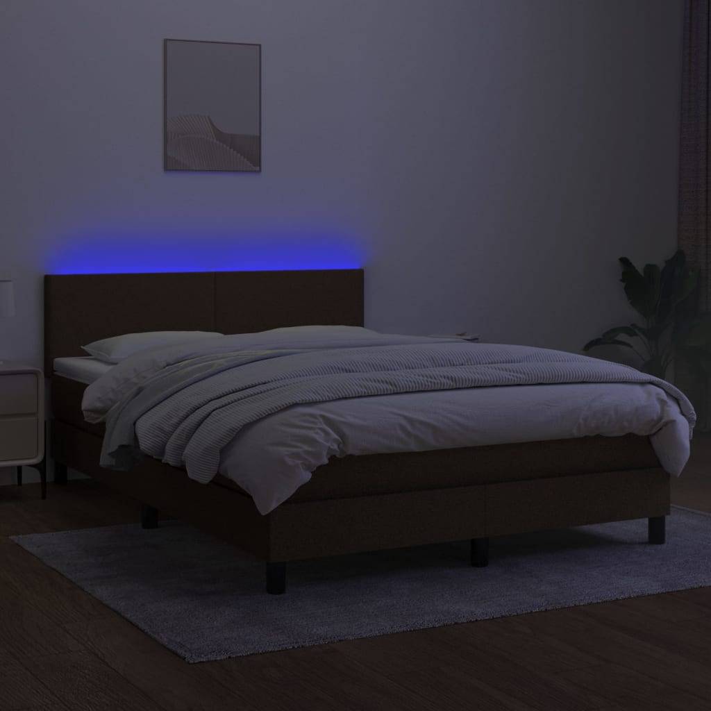 vidaXL Boxspringbett mit Matratze & LED Dunkelbraun 140x190 cm Stoff