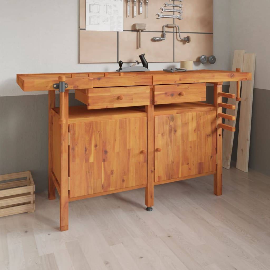 vidaXL Werkbank mit Schubladen Schraubstöcken 162x62x83 cm Akazienholz