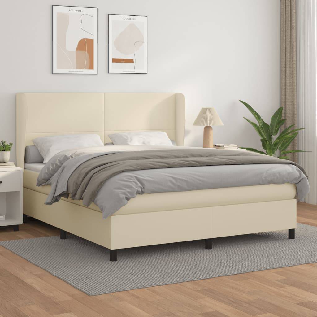 vidaXL Boxspringbett mit Matratze Creme 160x200 cm Kunstleder