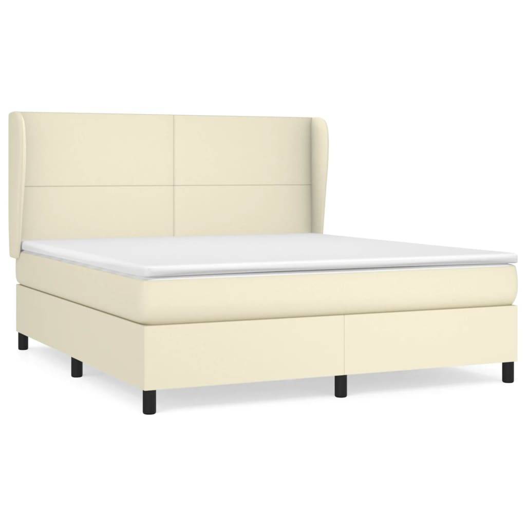 vidaXL Boxspringbett mit Matratze Creme 160x200 cm Kunstleder