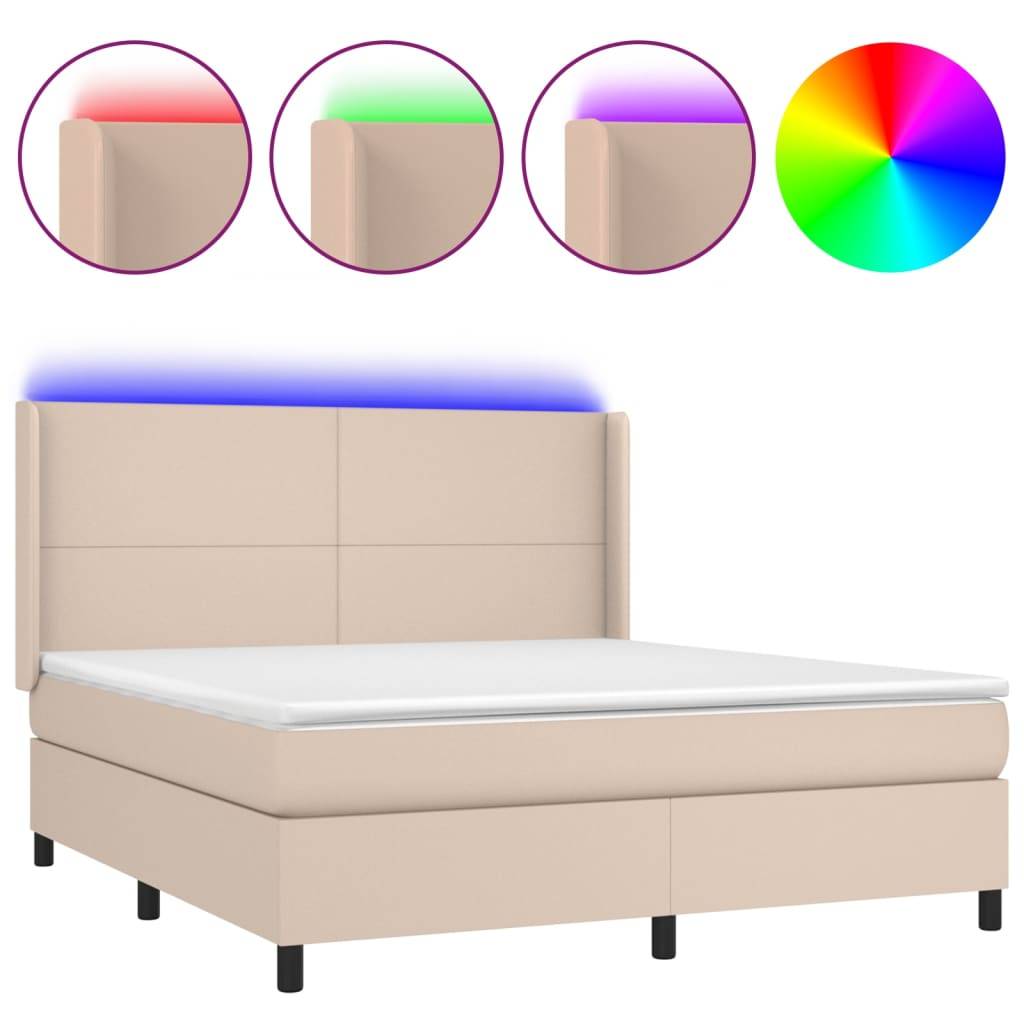 vidaXL Boxspringbett mit Matratze & LED Cappuccino-Braun 160x200cm