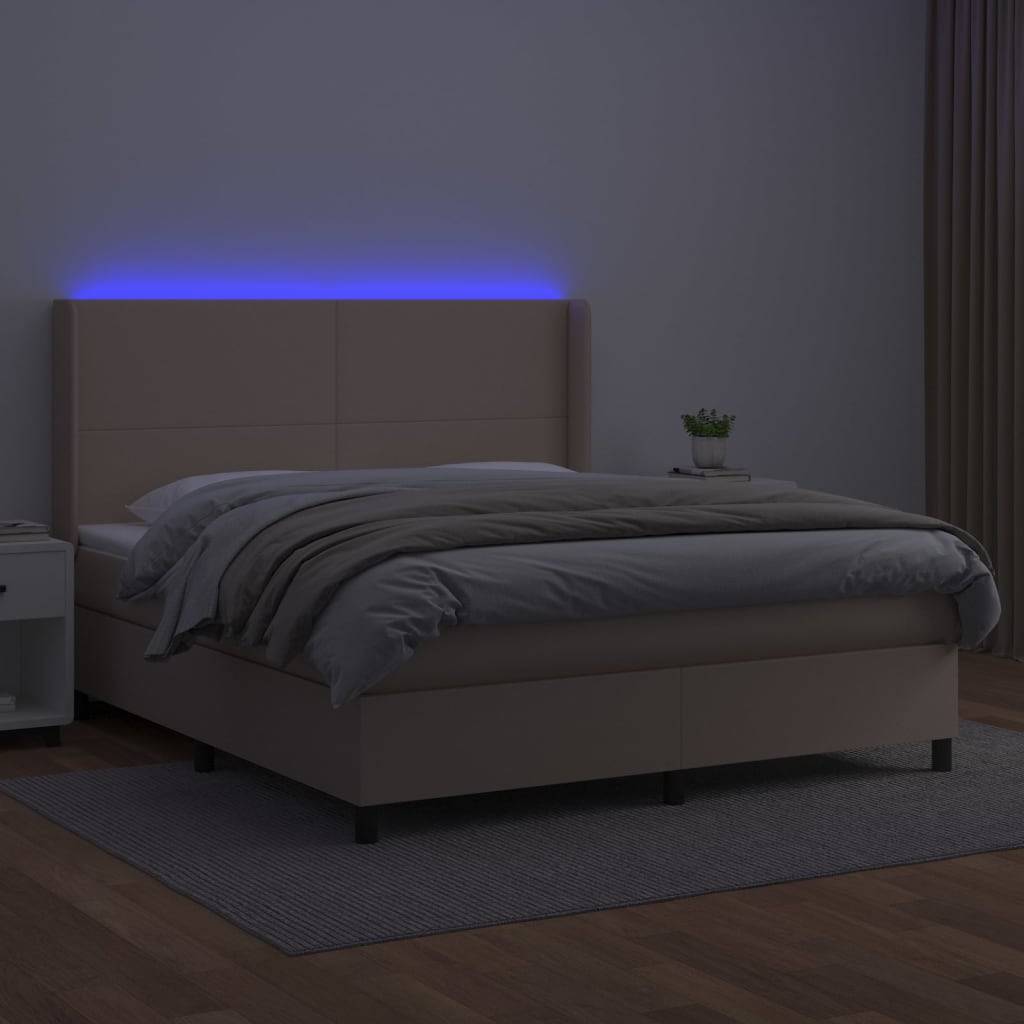 vidaXL Boxspringbett mit Matratze & LED Cappuccino-Braun 160x200cm