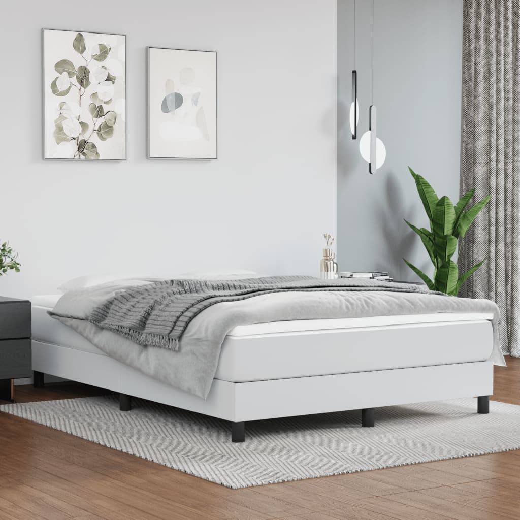 vidaXL Boxspringbett mit Matratze Weiß 140x190 cm Kunstleder