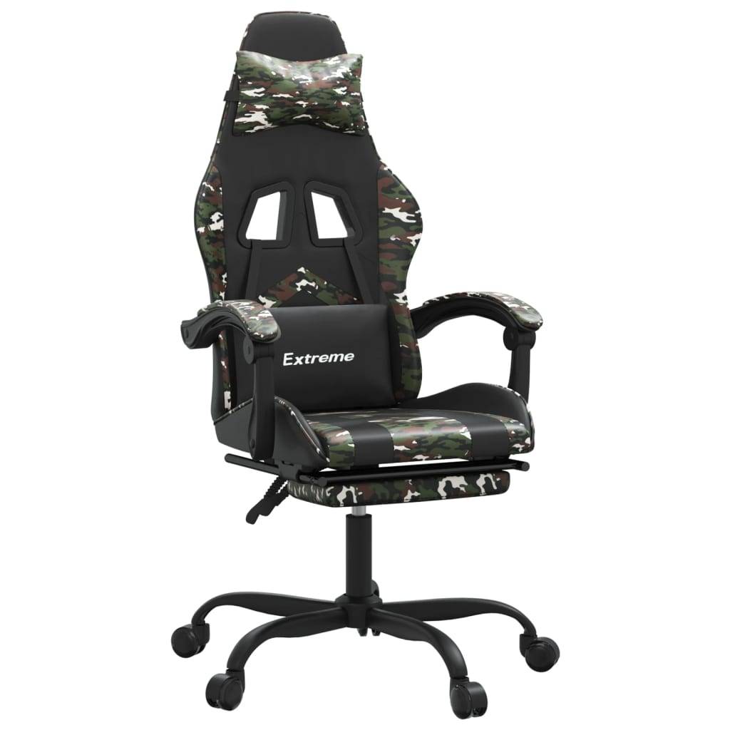 vidaXL Gaming-Stuhl mit Fußstütze Schwarz und Tarnfarben Kunstleder