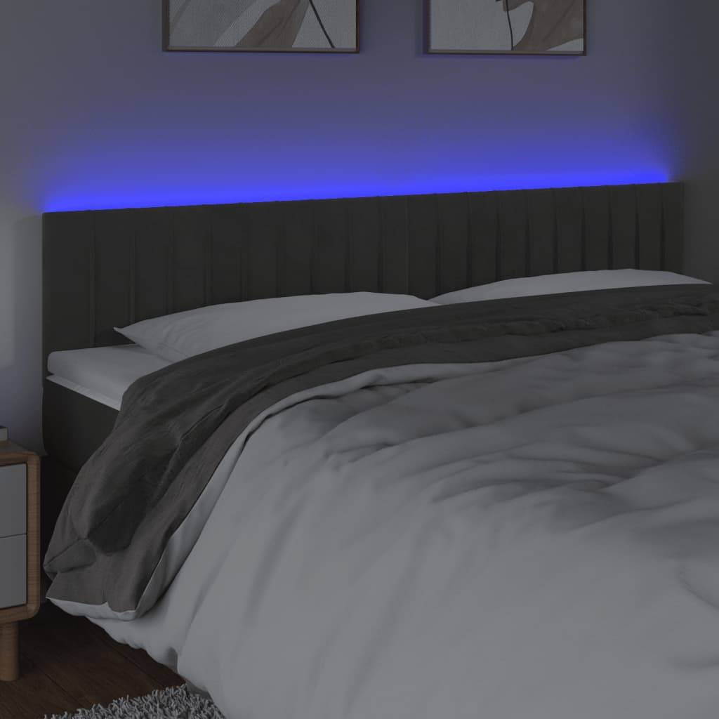 vidaXL LED Kopfteil Dunkelgrau 200x5x78/88 cm Samt