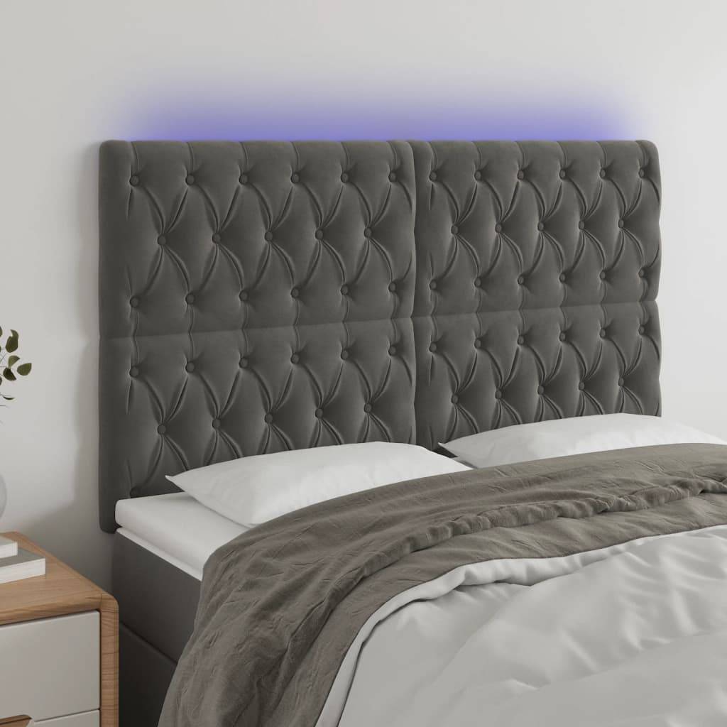 vidaXL LED Kopfteil Dunkelgrau 144x7x118/128 cm Samt