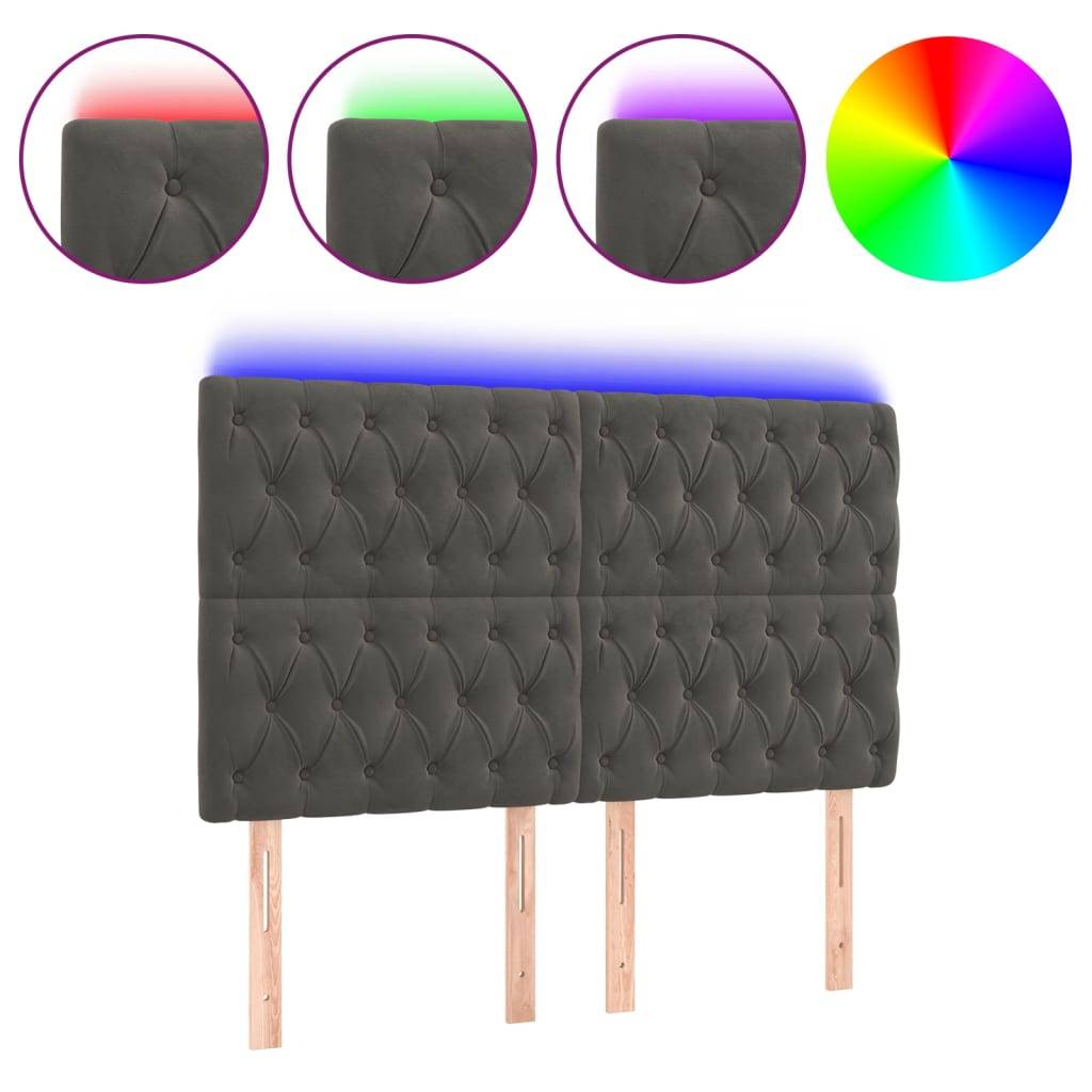 vidaXL LED Kopfteil Dunkelgrau 144x7x118/128 cm Samt
