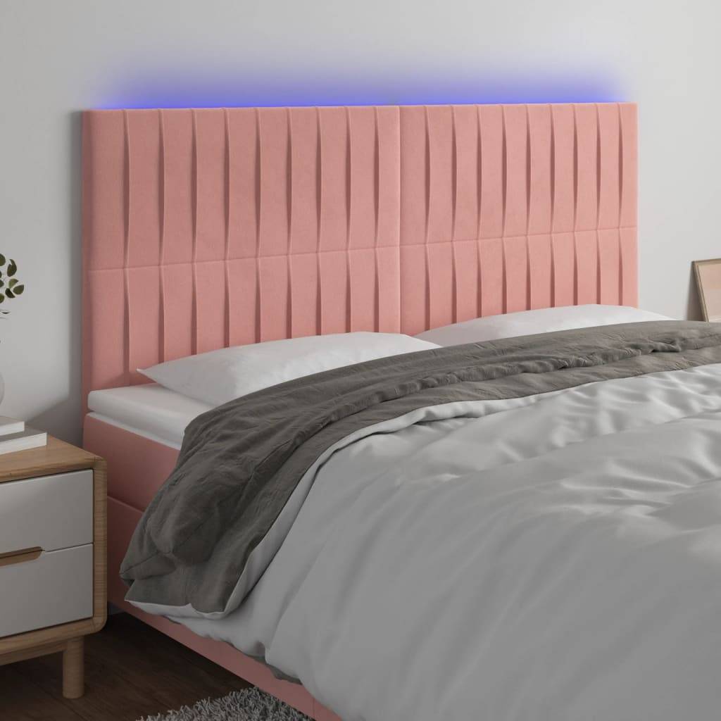 vidaXL LED Kopfteil Rosa 160x5x118/128 cm Samt