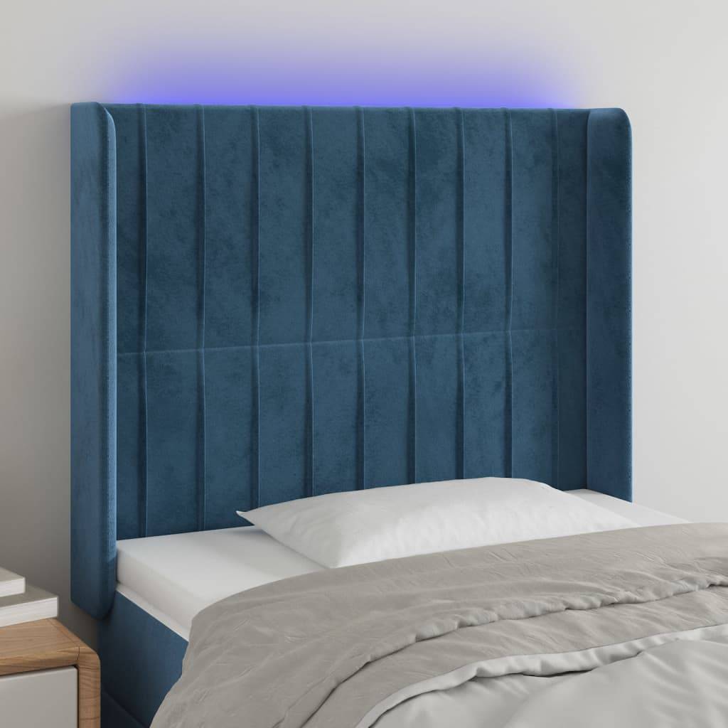 vidaXL LED Kopfteil Dunkelblau 103x16x118/128 cm Samt
