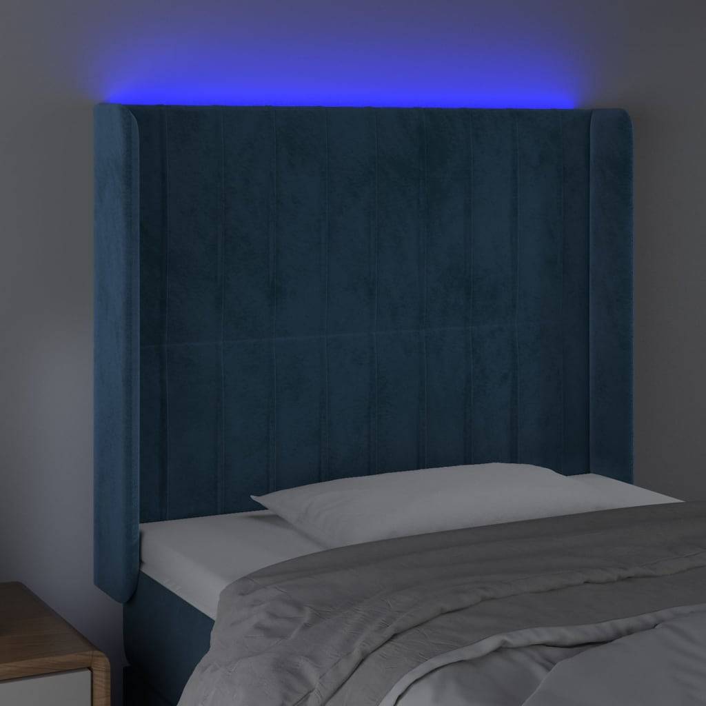 vidaXL LED Kopfteil Dunkelblau 103x16x118/128 cm Samt