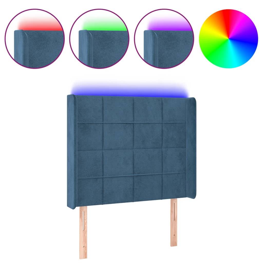vidaXL LED Kopfteil Dunkelblau 83x16x118/128 cm Samt
